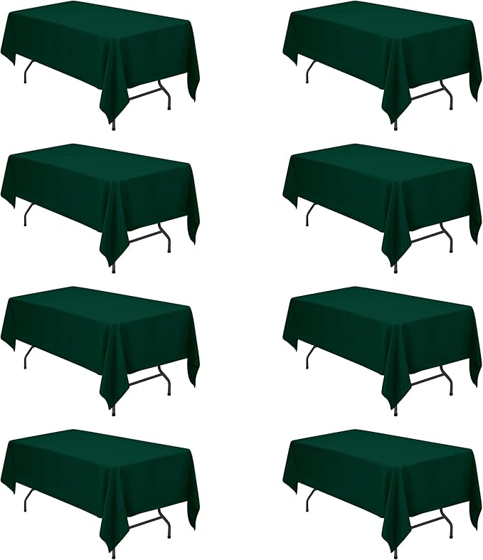 BRILLMAX 8 Pack Hunter Green Tablecloths 60 x 102 Inch for 6ft Rectangle Tables - 150 GSM Polyester Fabric, 15" Standard Drop, Water, Stain & Wrinkle Resistant Cloth Cover for Wedding Dining Buffet