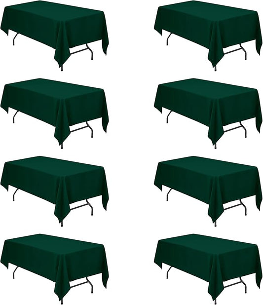 BRILLMAX 8 Pack Hunter Green Tablecloths 60 x 102 Inch for 6ft Rectangle Tables - 150 GSM Polyester Fabric, 15" Standard Drop, Water, Stain & Wrinkle Resistant Cloth Cover for Wedding Dining Buffet