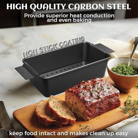 2 Pack Meatloaf Pan with Drain Tray, Non Stick Meat Loaf Pan with Drip Tray, 9.4 x 5.5 Inch Loaf Pan for Baking Bread and Meatloaf