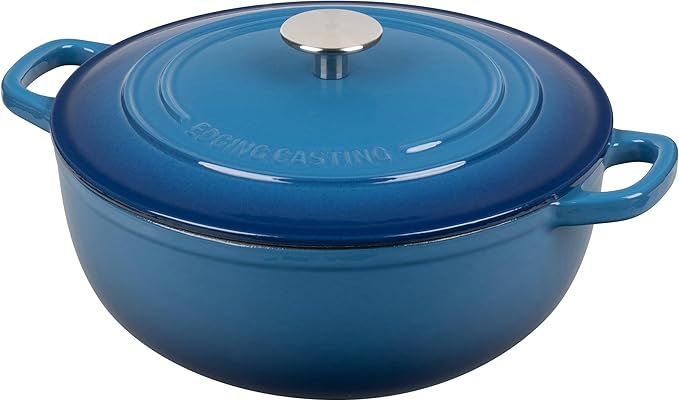 EDGING CASTING Enameled Cast Iron Dutch Oven Pot with Lid for Sourdough Bread Baking, Bread Dutch Ovens, Cooking Pots, 5 Quart, Lake Blue