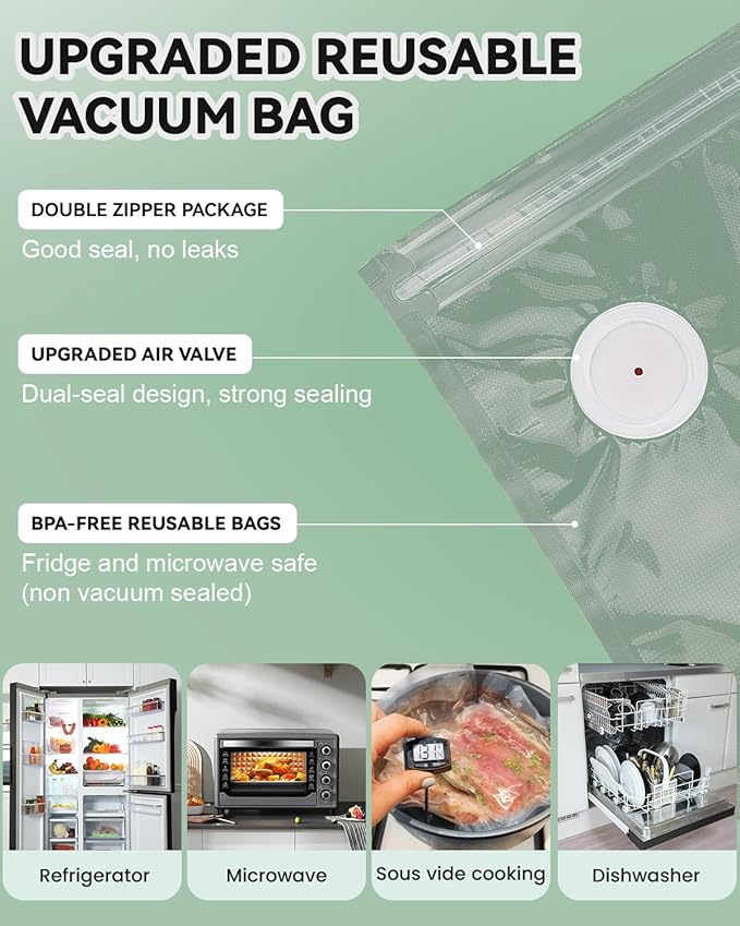 FIII Compact Handheld Vacuum Sealer for Food, 10X Preservation Food Sealer Machine with Reusable Vacuum Bags, Portable Wireless Vacuum Sealer for Sous Vide & Meal Prep, White