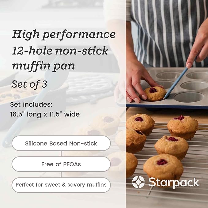 StarPack ‘Bakers Gonna Bake’ 12-Hole Stainless Steel Muffin Pan - High Performance Nonstick, Heavy-Duty Cupcake Pans for Baking - Versatile Cupcake Pan with Up to 450°F Heat-Resistance
