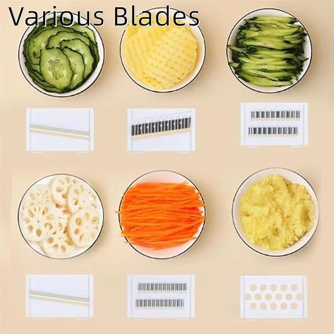 Multifunctional Vegetable Cutter, Portable Mandoline Slicer for Kitchen, 5 in 1 Vegetable Cutter with 5 Detachable Blades, Stainless Steel 𝐕egetable Slicer for Slicing Shredding (B)