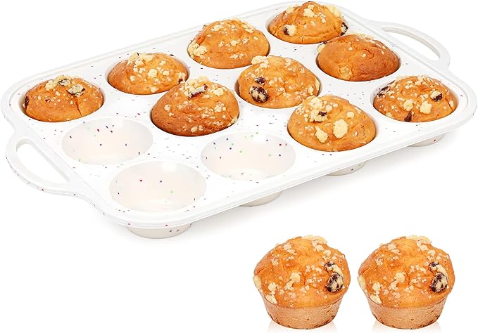 AOTASO 1 Pc Silicone Muffin Pan for Baking with Metal Frame, Nonstick 12 Cup Regular Size Cupcake Pan, Silicone Muffin Tray for Egg Bites (Cream)