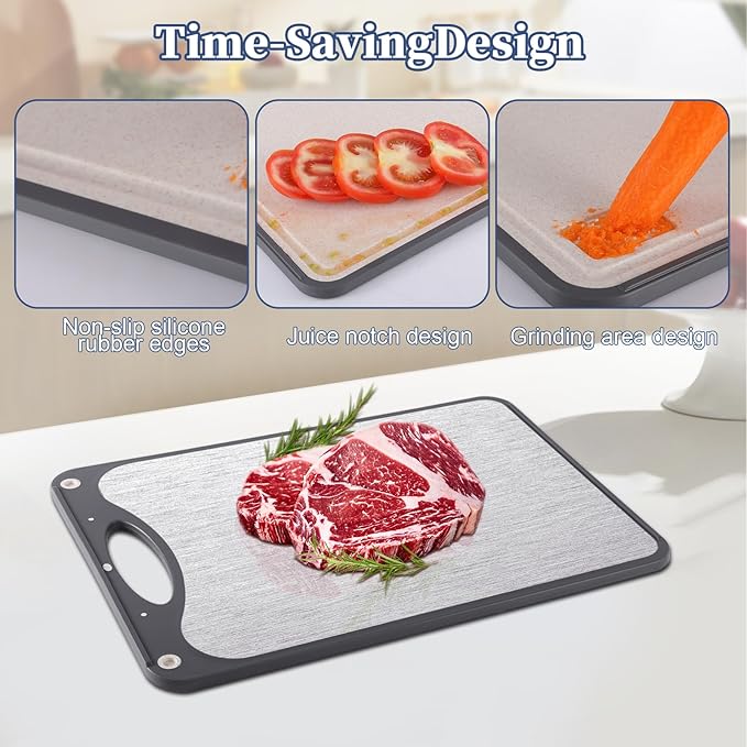 WOJGDPB Titanium Cutting Boards For Kitchen, Double Sided Cutting Board, Food Grade Titanium And Wheat Straw PP Chopping Board, Easy To Clean, Large Size 15”×10” Dark Gray