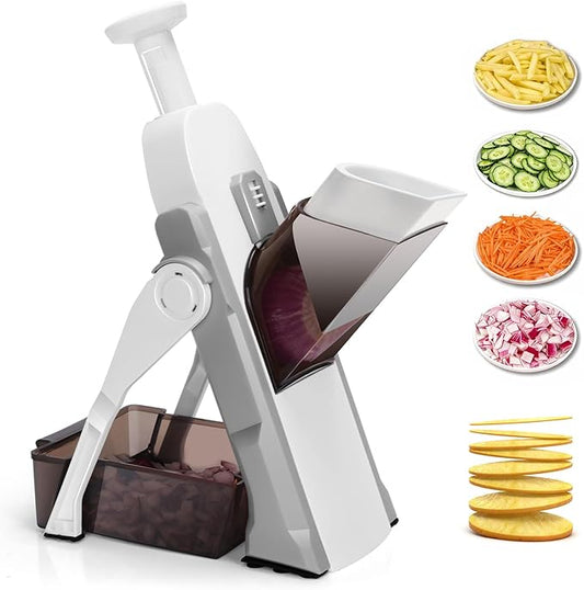 Safe Mandoline Slicer for Kitchen, Multi Vegetable Slicer & Chopper with 4 Modes & 8 Thickness Adjuster, Mandolin Slicer with Cleaning Brush for Potato, Onion (Slate Gray)