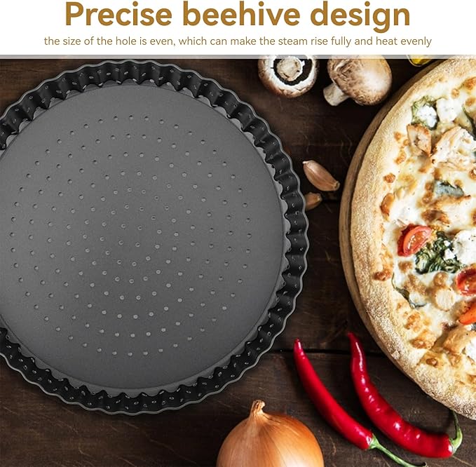 Agatige Pizza Pan with Holes for Oven, Non-stick Bakeware Pizza Tray Black Pizza Pan with Removable Bottom for Make Kinds of Pizzas or Pies (8 in)