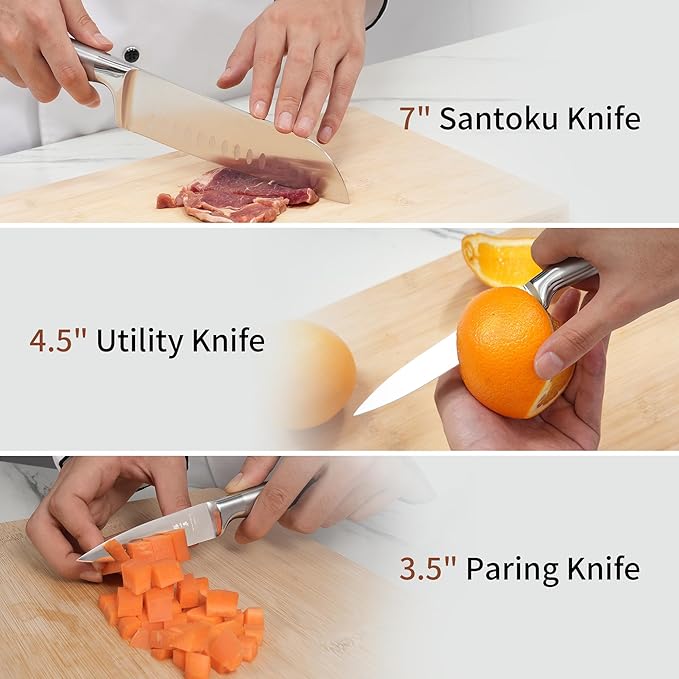 15Pcs Knife Set with Block, 50Cr15MoV High Carbon Stainless Steel Kitchen Knife Set, Sharp and Durable, Hundreds of Years of Masterful(Silver)