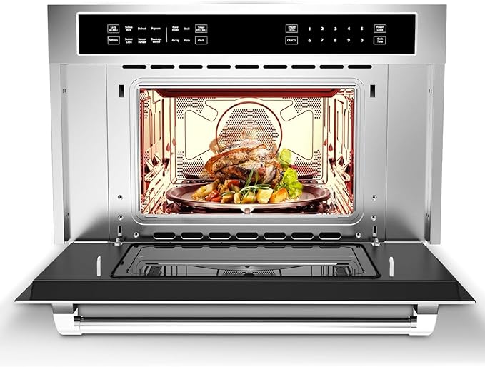 GarveeHome 30 ft Microwave Convection Oven, 1.6 Cu Ft Built In Microwave Oven with Air Fryer-Child Safety Lock-Drop Down Door, 1700W Touch Control-Multiple Cooking Modes, Ideal for Modern Kitchens