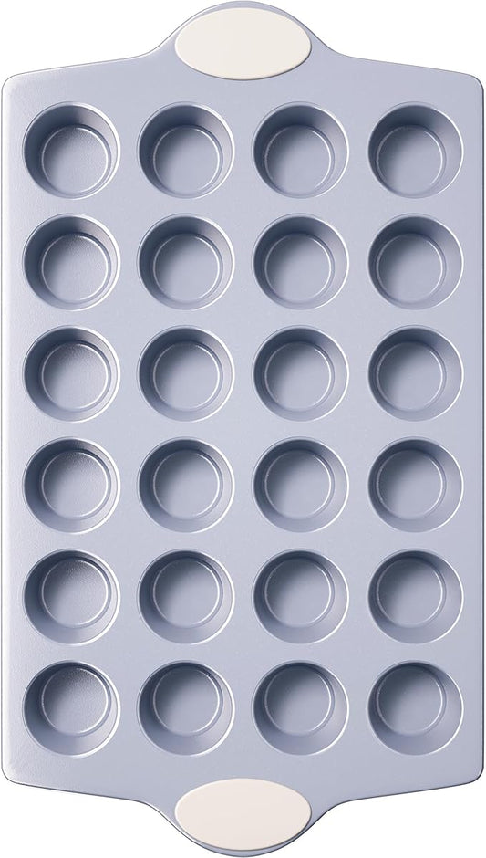 BRONYPRO 24-Cup Non Toxic Nonstick Ceramic Mini Muffin Pan & Cupcake Tin, PFOA & PFOA Free, Heavy Duty Rust-Resistant Aluminized Steel, Oven & Dishwasher Safe, Cream White