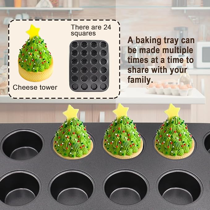 MARIWEI 2 Pack Premium Bakeware 24-Cup, Mini Muffin Pan, Dishwasher Oven Safe (Black, Steel)