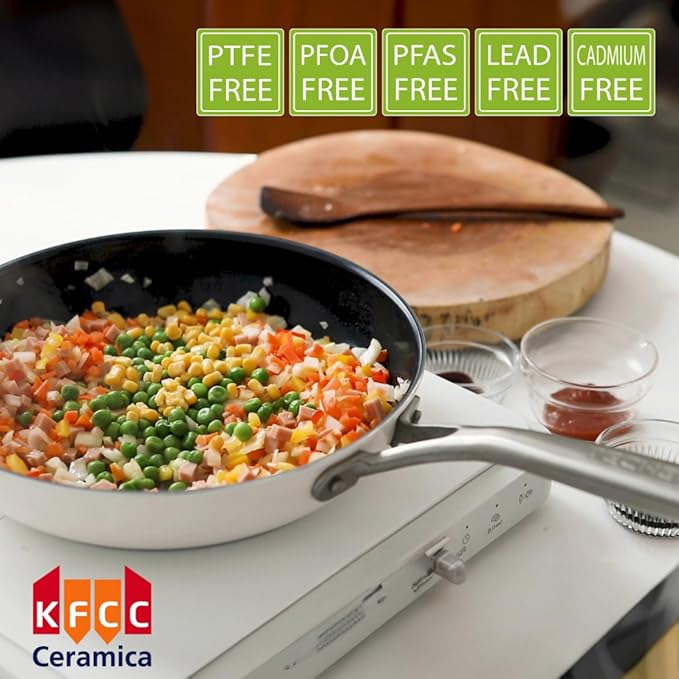 ValenCera TeChef Collection 10" Ceramic Nonstick Frying Pan Skillet, Nontoxic - Free of PFAS, PFOA, PTFE, Made in Korea (10-in)