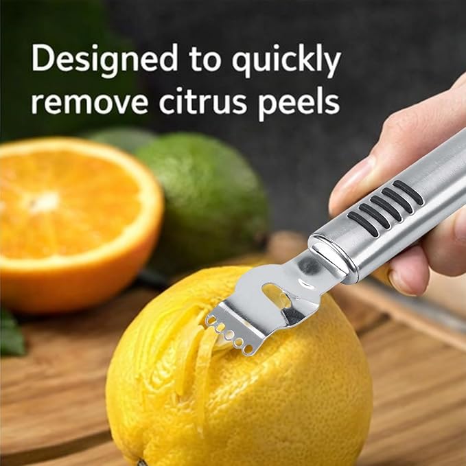 Stainless Steel Lemon Zester Peeler, Citrus Scraper with Canelle Knife, Kitchen Fruit Peeling Tool