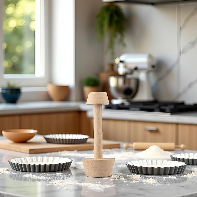 Xinjincang Woodiness Tart Tamper Pastry Tamper Double Side Wooden Egg Tart Tamper Mold DIY Cake Pastry Pusher for Kitchen Party Baking Tools, Pie, Tart and Quiche Pans