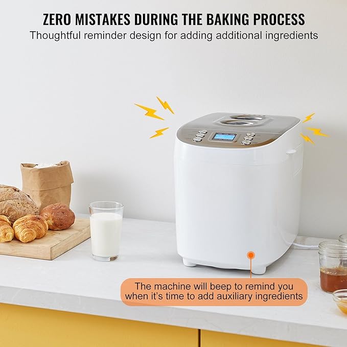 15-in-1 Bread Maker Machine - 3LB Capacity w/Gluten-Free & Whole Wheat Settings | Digital Programmable Breadmaker w/ 3 Loaf Sizes & Crust Colors (White)