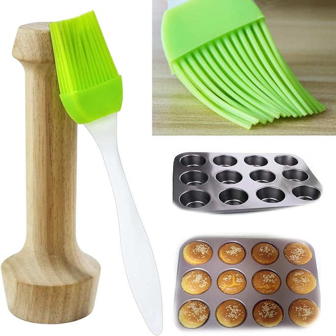 Anfu Tart Tamper Set, Wooden Molds Egg Tarts Tamper Pastry Tools for Mini Muffin Tins or Tart Pans, DIY Baking Shaping Kitchen Tool & Pastry Brush