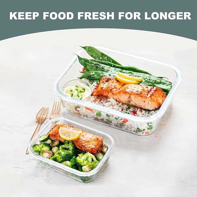 KOMUEE 10 Pack Glass Food Storage Containers, Meal Prep Containers with Lids, Airtight Glass Lunch Boxes, Freezer, Oven, and Microwave Safe, Pink