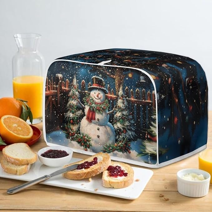 Annejudy Christmas Snowman Toaster Cover Dustproof Cover 2 Slice Small Appliance Cover Bread Maker Cover Dust Protection & Waterproof Kitchen Accessories Kitchen Festival Decor