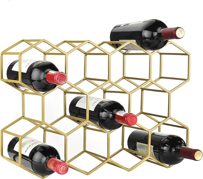 Countertop Wine Rack - 14 Bottle Freestanding Modern Gold Metal Small Wine Rack Two-Way designTabletop Wine Holder Stand for Cabinet, Pantry, Wine Bottle Storage - No Assembly Required
