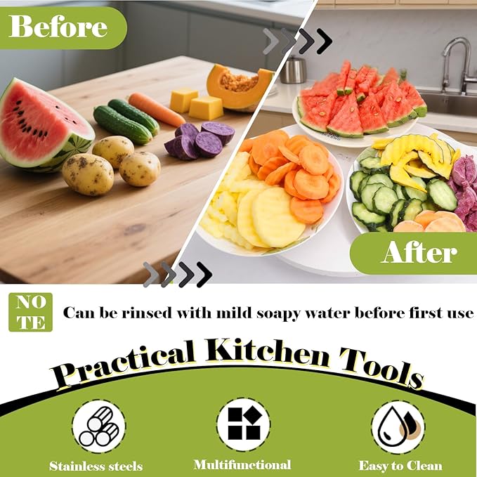 FANTEXY Crinkle Cutter - Wave Blade, Stainless Steel Waffle Fry Cutter Slicer for Potatoes Carrots, French Fry Slicer For Vegetables And Fruits
