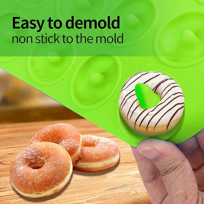 Cupidove Silicone Donut Baking Pans, 12 Holes Mini Donut Mold for Baking Keto Bagels, Tasty Donuts in Party and Festival, Set of 2