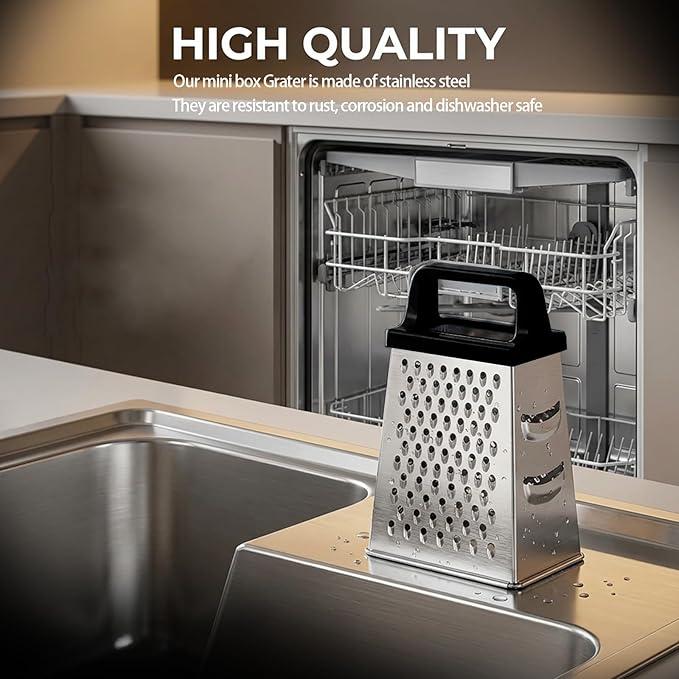 6 Pcs Mini Cheese Grater Professional Box Grater Stainless Steel Fine Coarse Handheld Slicer with 4 Sides Small Box Food Shredder Safe Zester (Black + White)