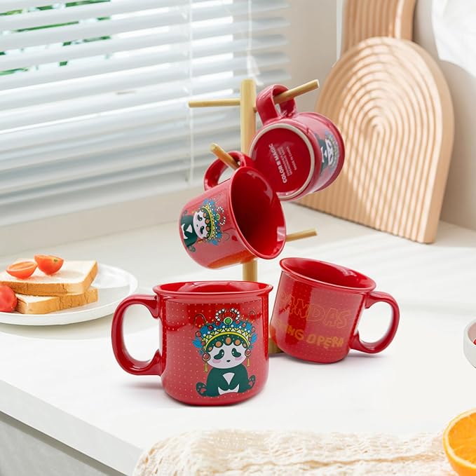 Ceramic Coffee Mugs Set of 4,14OZ Coffee Cups with Handle,Latte Mug,Great for Tea Hot Chocolate,Large Cute Mugs for Men,Women,Kids,Microwave&Dishwasher Safe for Kitchen or Office(RED)