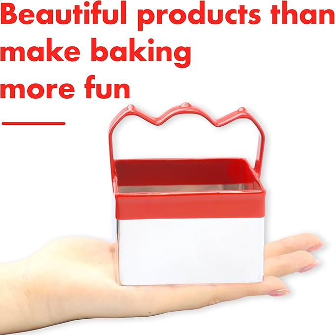 3 Pcs Square Cookie Cutters with Handle 3" 3.5" 4", Perfect for Cookies, Biscuits, & Baking, Durable Stainless Steel, Comfortable Silicone Grip