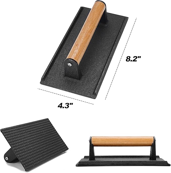 Skyflame 12'' Cheese Melting Dome & 8'' Burger Press, 2pcs Griddle Accessories Set for Flat Top Grill/BBQ – Stainless Steel Cover & Bacon Smasher, Indoor Outdoor