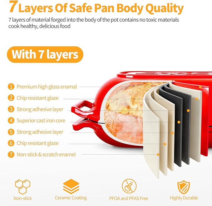 Oval Dutch Oven for Bread Baking, 6QT Enameled Cast Iron Oval Dutch Oven Pot with Lid and Dual Handles, Ceramic Sourdough Bread Baker with Bread Dome, Cooking, Frying, Non-stick Enamel Coated Cookware