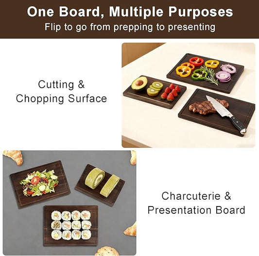Acacia Wood Cutting Boards for Kitchen [Set of 3] – Premium Wooden Cutting Board Set with Juice Groove, Durable & Knife Friendly Serving Trays for Vegetables, Cheese & Meats