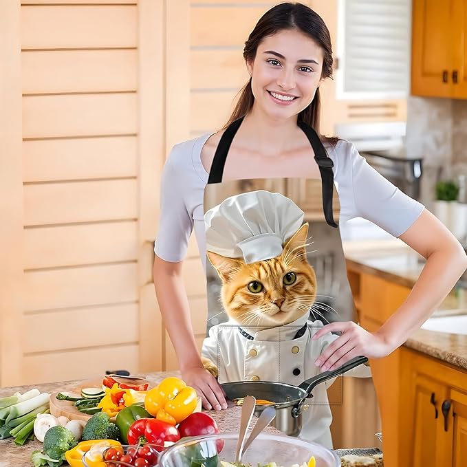 Funny Cat Apron with 2 Pockets Waterproof for Men Women Kitchen Garden Decor