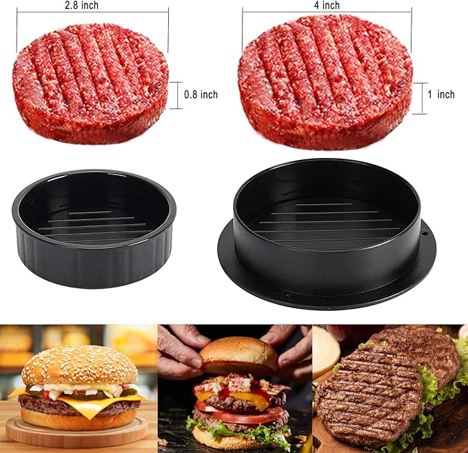 3PCS Smash Burger Press Kit, Round & Rectangle Meat Press for Griddle, Cast Iron Grill Press with Upgrade Wooden Handle for Blackstone Camp Chef Pitboss