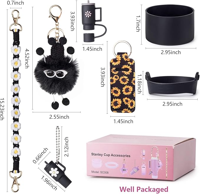 Stanley Cup Accessories Set I Water Bottle Handle Strap, Silicone Cup Boot, Lipstick Holder, Keychain Charms & Handle Charms,Straw Topper Accessories for Stanley Cups 40oz/30oz