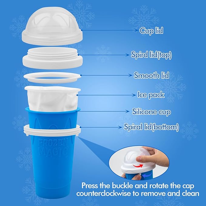 3PCS Slushie Maker Cup, Quick Frozen Magic Cups for Homemade Milk Shake Ice Cream Maker, Double Layer Squeeze Slushy Maker Cup, Birthday Gifts for Kids,Friends,Family (Pink+Bule+Green)