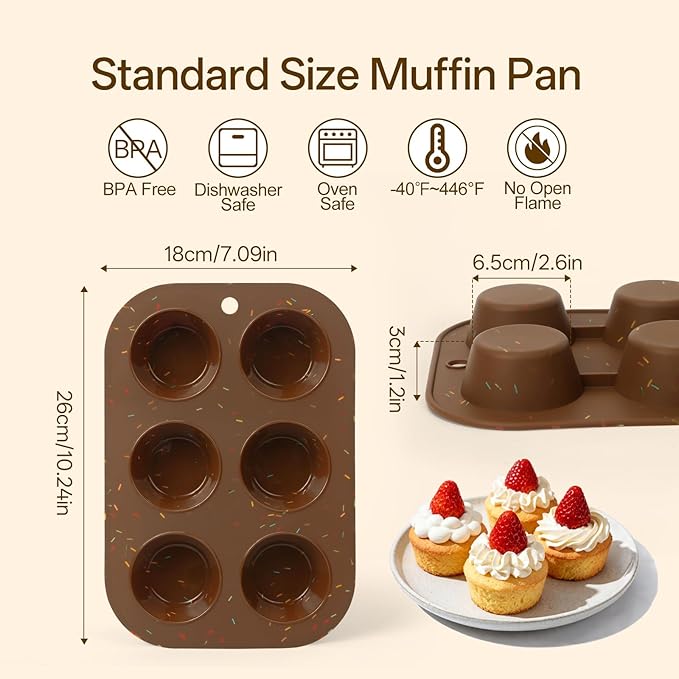 Firstfooby 4 Pack Silicone Muffin Pan for Baking, Regular Size Nonstick Cupcake Pan, 6-Cup Silicone Muffin Tin BPA Free Dishwasher Safe, Great for Muffin Cupcake Brownie Egg Tart