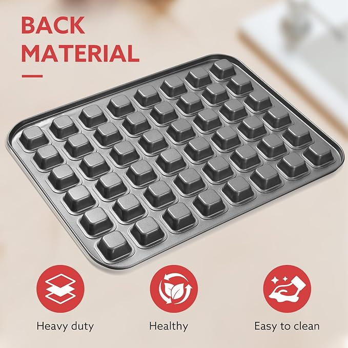 Biubumtu 2-Piece 48 Cup Steel Mini Muffin Pan – Non-Stick Bakeware Mini Cupcake Tin(Square