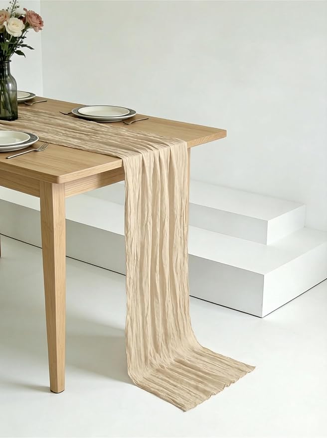 3 Pack Beige Cheesecloth Table Runner -17×120 Inch Gauze 10 FT Long Cheese Cloth Table Runners for Bridal Wedding Party Baby Shower Holiday Birthday Home Easter Decor (Beige, 3PC)