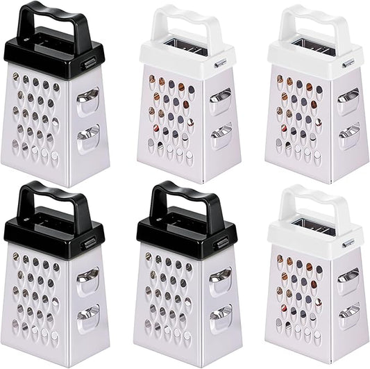 6 Pcs Mini Cheese Grater Professional Box Grater Stainless Steel Fine Coarse Handheld Slicer with 4 Sides Small Box Food Shredder Safe Zester (Black + White)