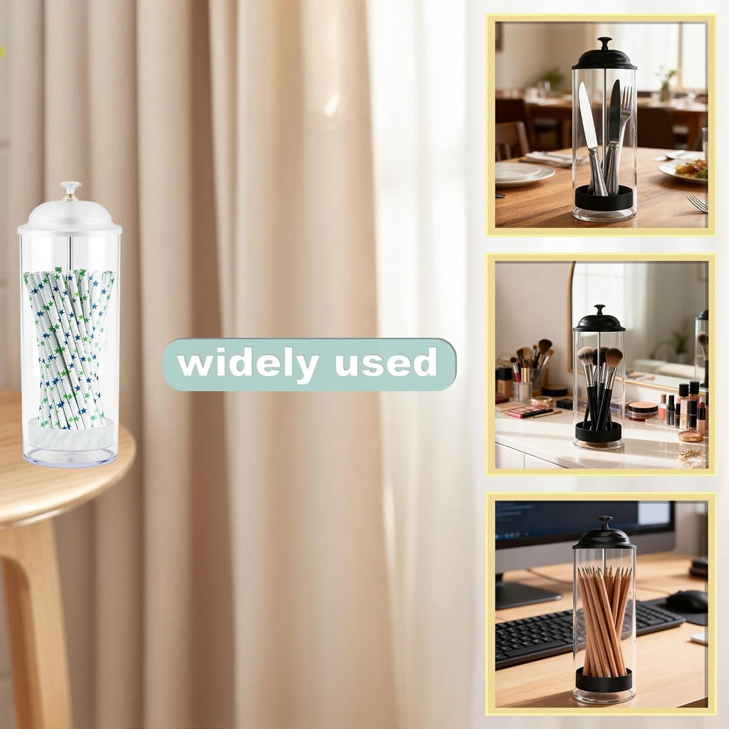 Straw Holder,Straw dispenser with Stainless Steel Lid,Holds straws up to 8.5 inches,for home kitchen,countertop,restaurant Drinking straw container(White)
