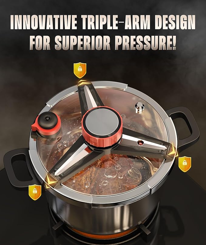 Pressure Cooker 13 QT, [Save 70% Cooking Time] Stainless Steel Pressure Canner with Triple-Layer Steel Body [One Hand Operation] Rotating Lock/Unlocking Lid System Steam Rack Included Olla De Presion