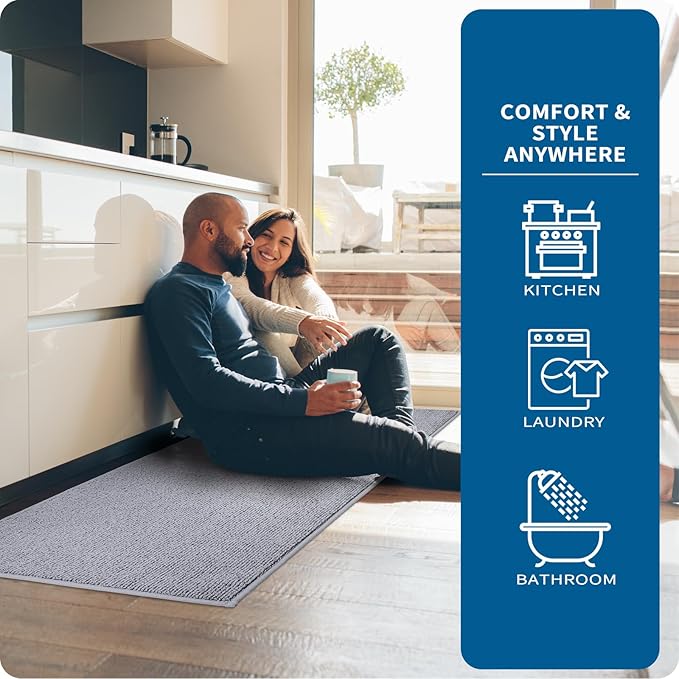 PURRUGS Machine Washable Kitchen Runner Rug 2ft8in x 8ft, Non-Slip/Skid Hallway Runner Rug, Super Absorbent Soft Area Rug for Hallway, Kitchen & Laundry, Rolled Packaging, Grey
