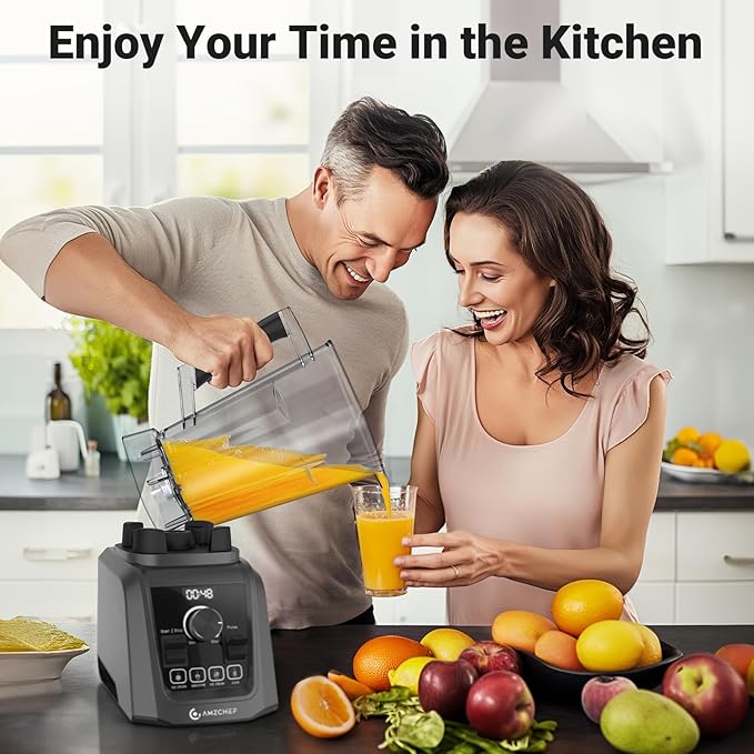AMZCHEF Professional Blenders for Kitchen, 1800 W Smoothie Blender with Infinitely Variable Speed and 5 Functions, 68 oz Blender for Smoothies, Puree, Ice Crush, Ice Cream, Soup, Juice, Grey