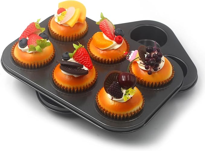 Bakexcel Non-Stick Muffin Pans, 6-Cup Standard Baking Pans Set of 2 with a Scraper for Perfect Muffins & Cupcakes