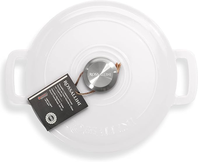ROSSALLINI Signature Enameled Cast Iron Dutch Oven, Non-Stick Serving Pot with Tight Fitting Lid for Perfect Roasting, Baking, Sauteing, and Bread Making | 2Q (1.9L)