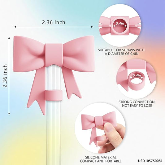 Compatible with Stanley Cup Accessories - 4Pcs 10mm Cute Bow Straw Topper Compatible with Stanley Cup Straw Cover Cap, 2pcs Bow Charms for Stanley 30&40 Oz Tumbler with Handle