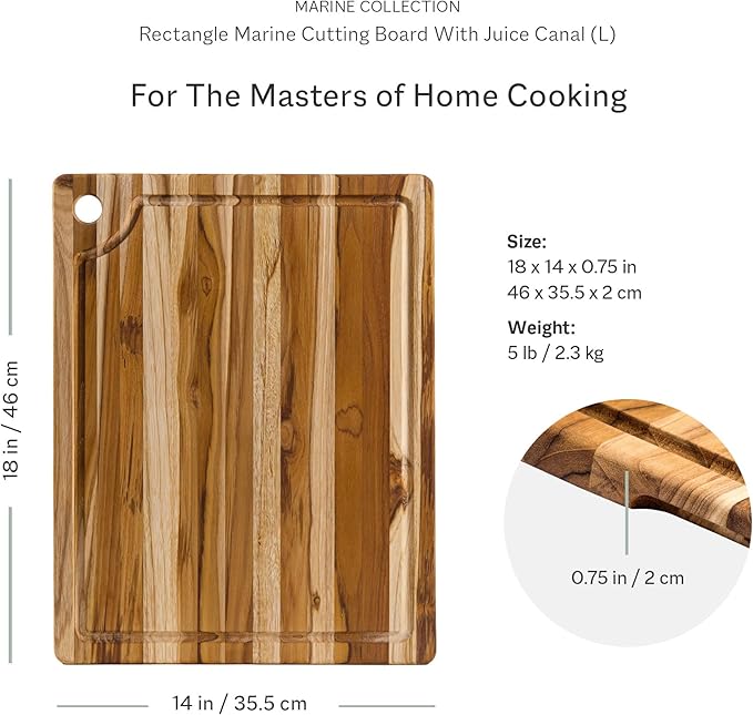 Teakhaus Marine Cutting Board with Juice Groove - Large Rectangle Bar Cutting Board - Holiday Gift Ideas for Men and Women - Gift-Ready, Reversible, Edge Grain Wood, Knife Friendly - FSC Certified