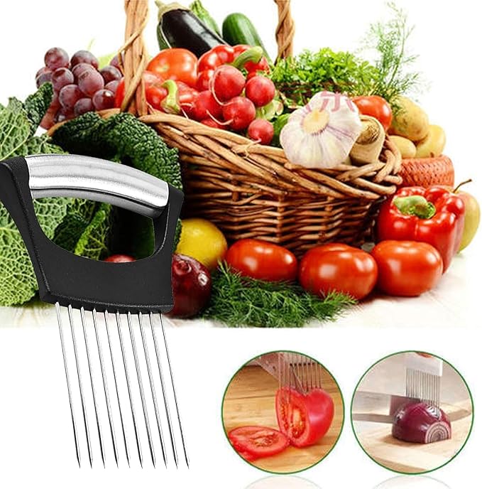 tainless Steel Onion Holder for Slicing,Onion Slicer Holder,Onion Cutter for Slicing of Onions,Tomatoes,Avocados,Eggs and Other Vegetables,KItchen Utensils