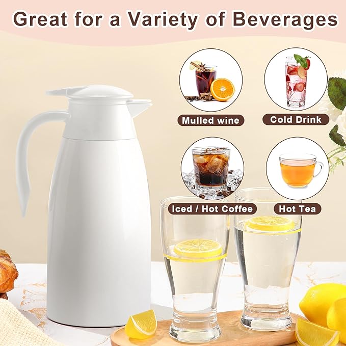 Norme 2 Pcs Thermal Coffee Carafe Insulated Stainless Steel Coffee Carafe for Hot Liquid Vacuum Thermal Pot Creamer Pitcher Dispenser with Brushes Keeping Hot Water Milk(Beige,68 oz)