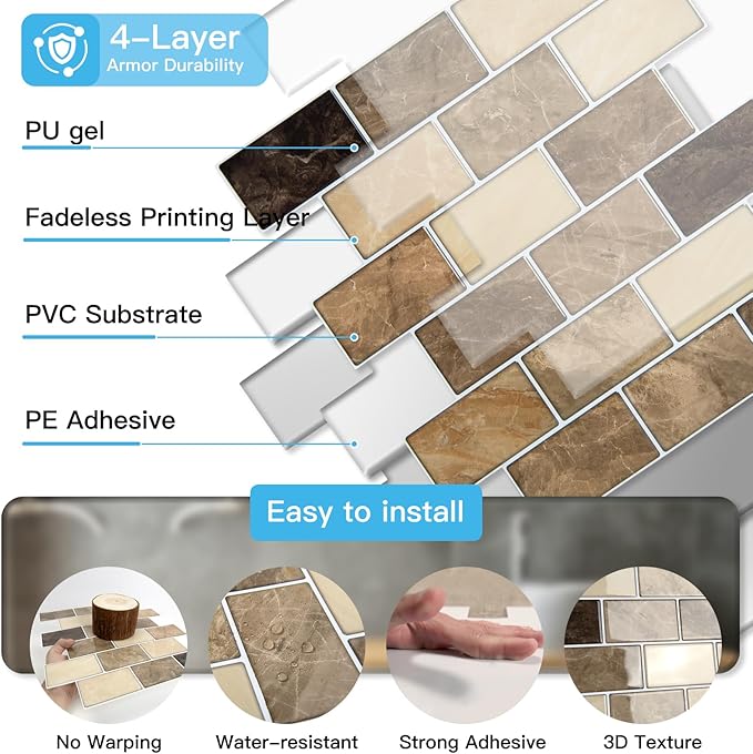 Art3d Peel and Stick Backsplash Tiles – 12"x12" Yellow Jasper Thicker Design, Self-Adhesive Wall Tile for Kitchen & Bathroom